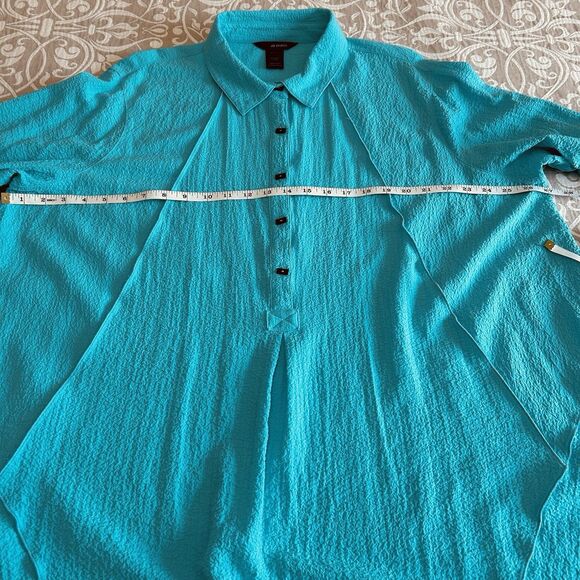 Ali Miles Blouse Women 3X Turquoise Texturd Lagenlook Comfy Classic Asymmetrical - Picture 5 of 14